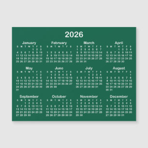 Hunter Green et White 2026 Calendrier magnétique