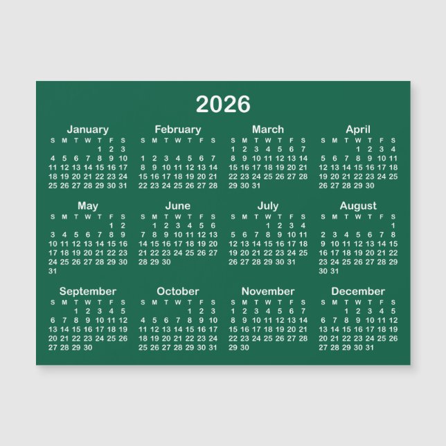 Hunter Green et White 2026 Calendrier magnétique (Devant)
