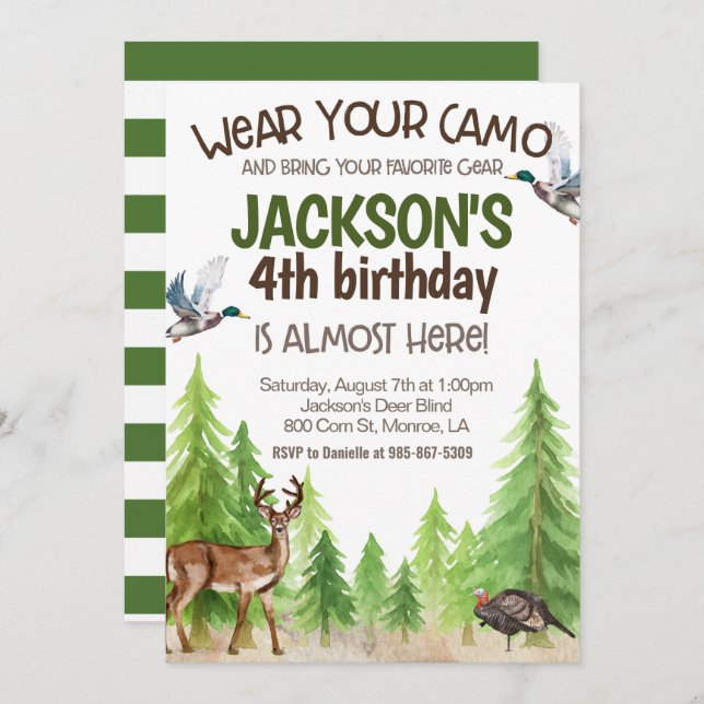 Hunting Birthday Invitation ANY AGE (Devant / Derrière)