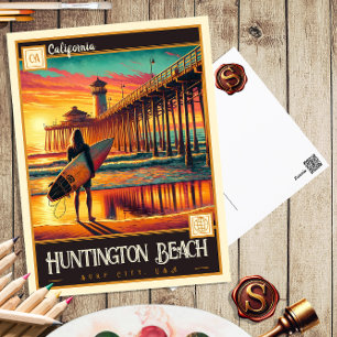 Huntington Beach, Californie Carte postale Vinta