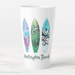 Huntington Beach Watercolor Surfboards Latte Mug