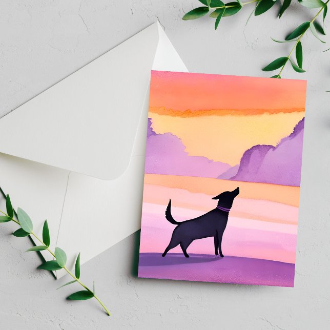 Hurlement de chien | Carte de silhouette aquarelle (Créateur téléchargé)