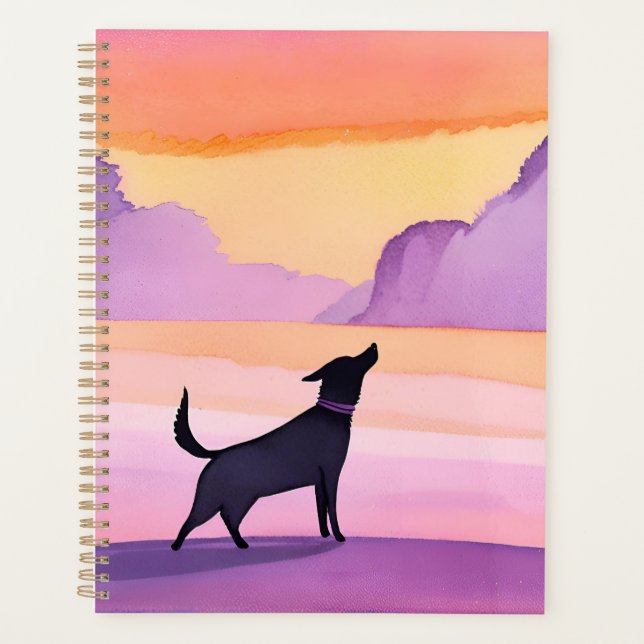 Hurlement de chien | Silhouette aquarelle de chien (Devant)