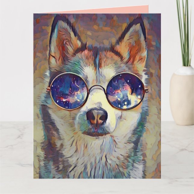 HUSKY CHIEN ART CARTE DE SALUT D'ANNIVERSAIRE (Devant)