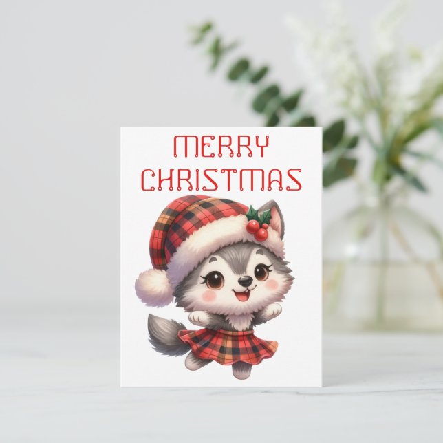Husky chiot dansant - Carte de Noël (Debout devant)