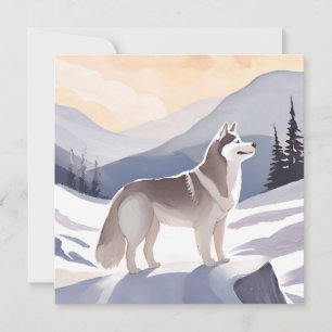 Husky d'Alaska   Carte aquarelle Montagne Chien