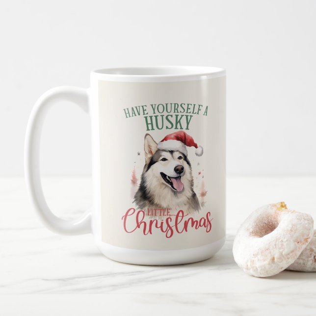 Husky Funny Chien Pun de Noël Café Mug (Avec donut)