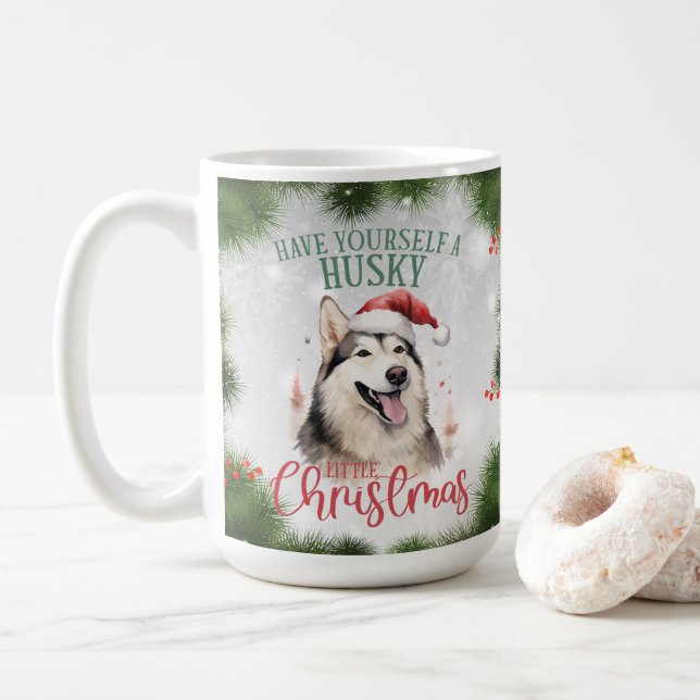 Husky Funny Chien Pun de Noël Café Mug (Avec donut)