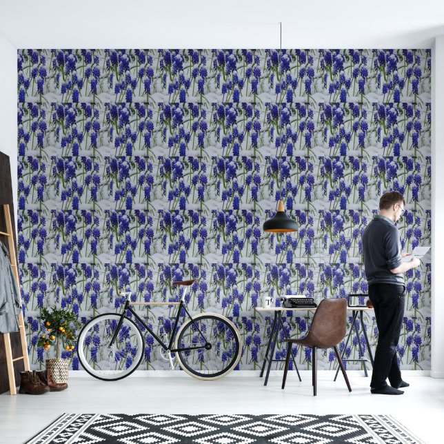 Hyacinthes de raisin dans papier peint à neige (Salon)