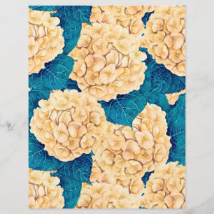 Hydrangea aquarelle motif, jaune et bleu