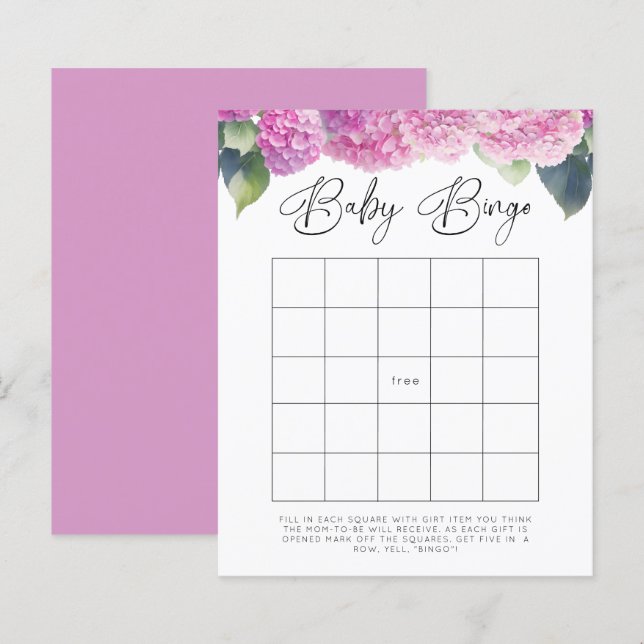 Hydrangea Baby shower Baby Bingo Games (Devant / Derrière)