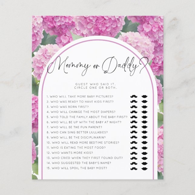 Hydrangea Baby shower Jeux pour maman ou papa (Devant)