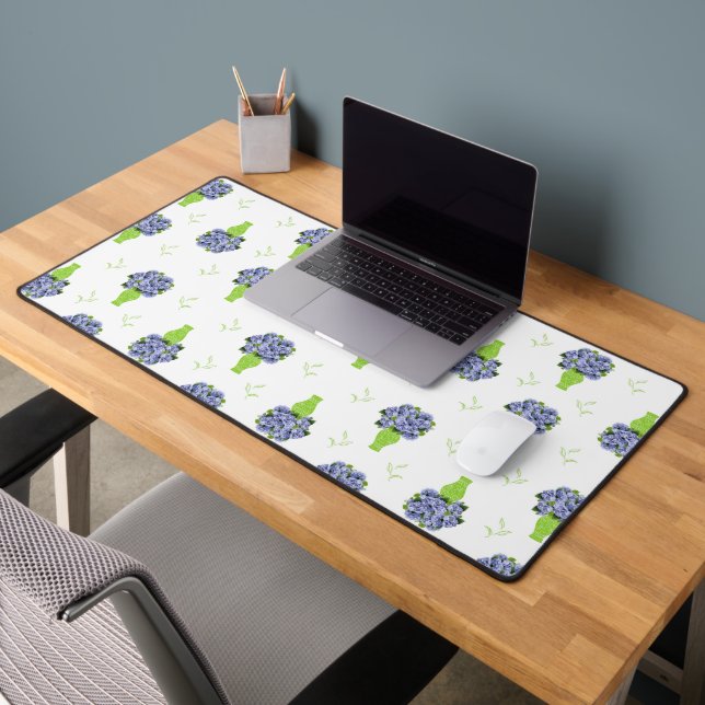 Hydrangea Bleu Vase Vert Motif Côté Mer (Bureau 2)