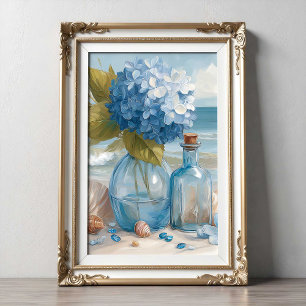 Hydrangea Bleue Côte de la Plage   Affiche de plag