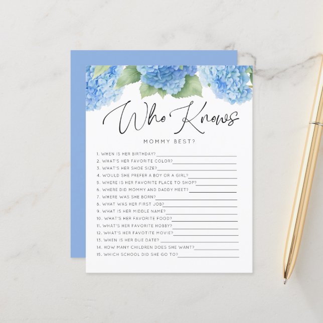 Hydrangea Blue Flowers Qui Connaît Mommy Baby Game (Devant/Arrière en situation)