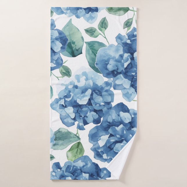 Hydrangea Blues | Fleurs à motif de fleurs aquarel (Serviette de bain)
