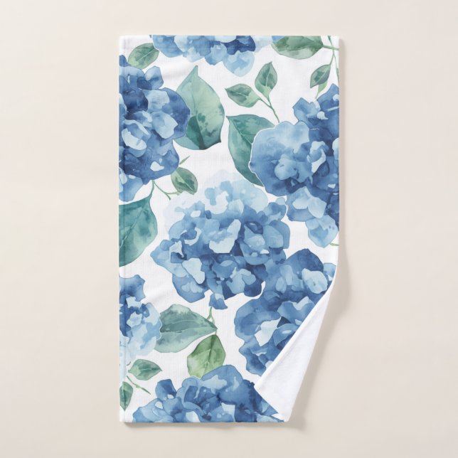 Hydrangea Blues | Fleurs à motif de fleurs aquarel (Serviette à main)