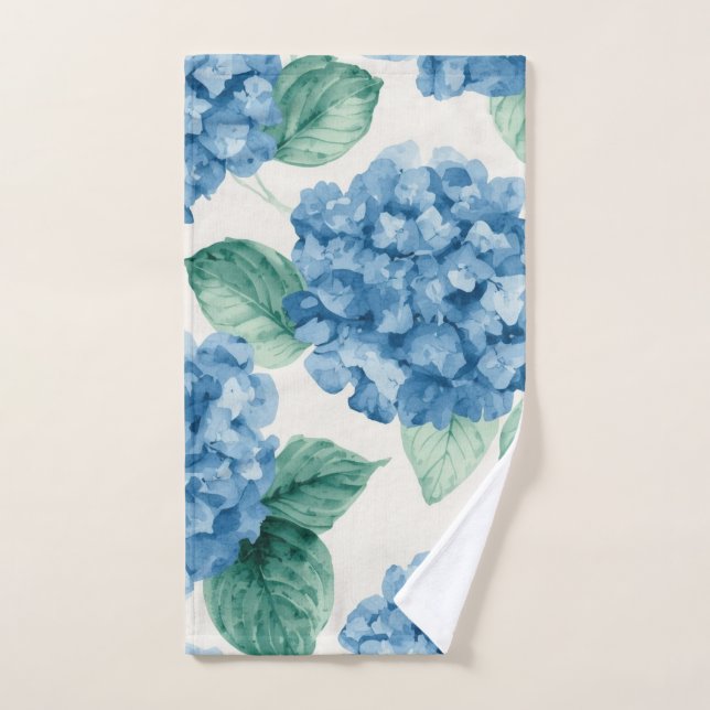 Hydrangea Blues Floral Watercolor Botanical Blooms (Serviette à main)