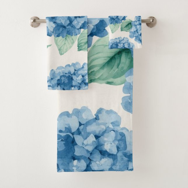 Hydrangea Blues Floral Watercolor Botanical Blooms (En situation)
