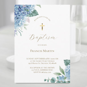 Hydrangea fleurs d'aquarelle Baptême Invitation