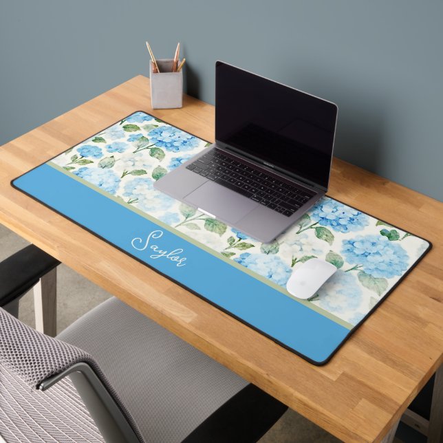 Hydrangea Floral Bleu Aquarelle Nom (Bureau 2)