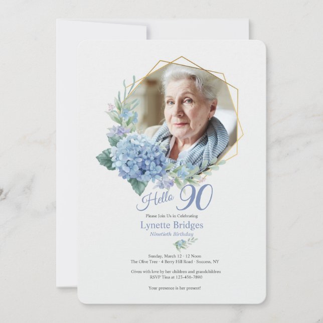 Hydrangea Frame Photo Anniversaire Invitation (Devant)