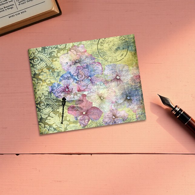 Hydrangea Libellule Timbre Éphémère Carton (Hydrangea Dragonfly Postmark Ephemera Cardstock)