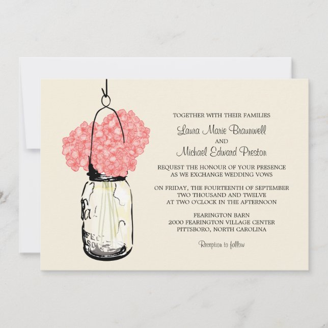Hydrangea & Mason Jar Invitations de mariage (Devant)