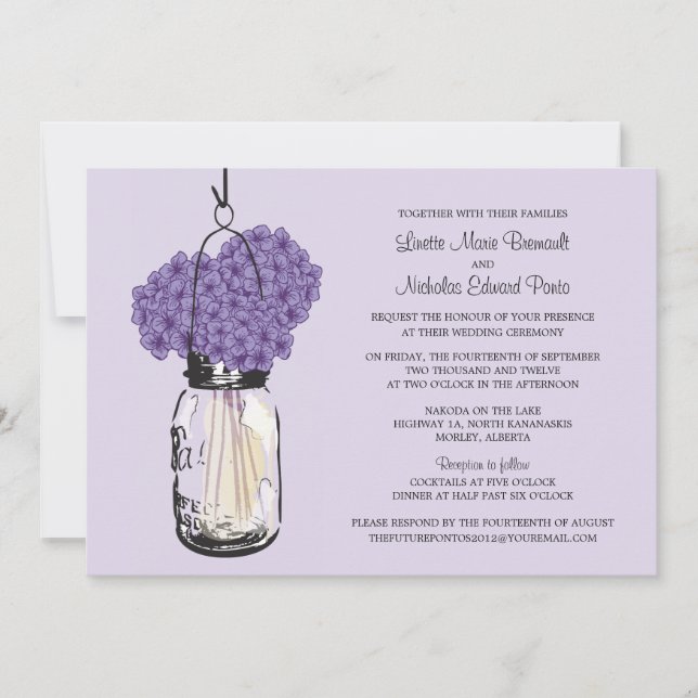 Hydrangea & Mason Jar Invitations de mariage (Devant)