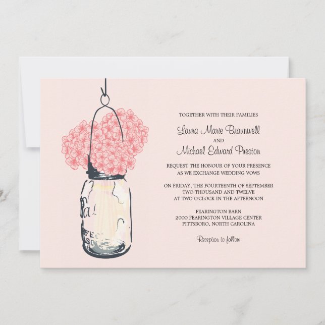 Hydrangea & Mason Jar Invitations de mariage (Devant)