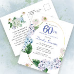 Hydrangea Rose 60e anniversaire Invitation d'été<br><div class="desc">Des fleurs d'hydrangée bleue et des fleurs roses rousses ornent un cadre ovale doré. Une botanique moderne ouverte et aérée.</div>