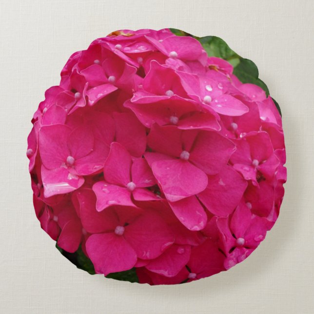 Hydrangea rose vif Fermer Coussin rond (Devant)