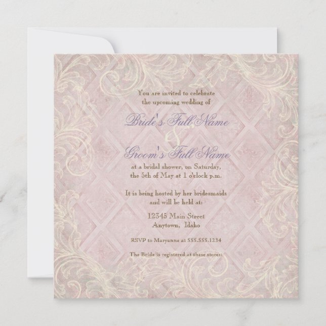 Hydrangea Swirl rose - Invitation Fête de l'mariée (Devant)