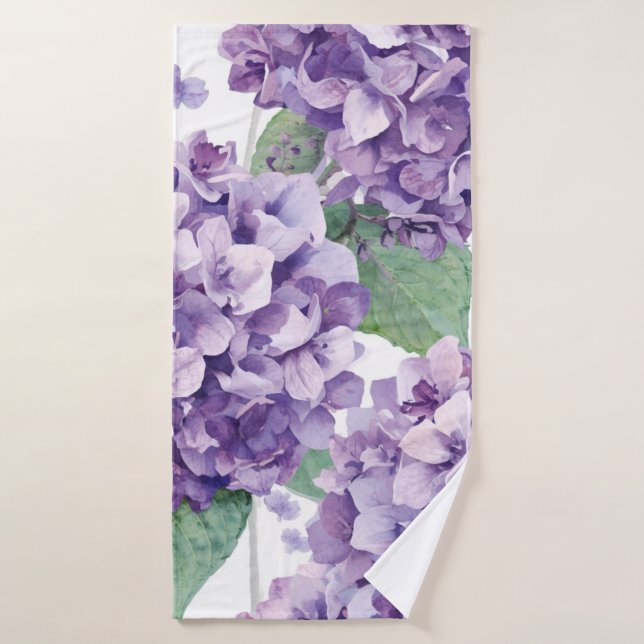 Hydrangea Violette Fleur Lavande Aquarelle  (Serviette de bain)