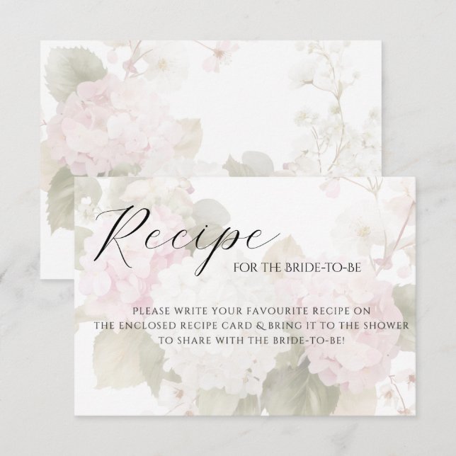 Hydrangeas Blancs Roses Cartes de Recette Élégante (Devant / Derrière)