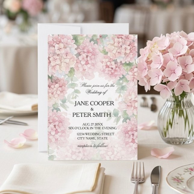 Hydrangeas couleurs rose pastel. Invitation de mar (Créateur téléchargé)