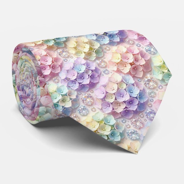 Hydrangeas & Diamonds | Col cravate arc-en-ciel pa (Roulé)
