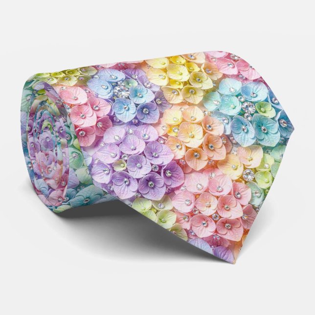 Hydrangeas & Diamonds | Col cravate arc-en-ciel pa (Roulé)