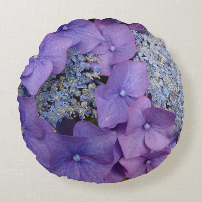 Hydrangée violette Fermer Coussin rond (Devant)