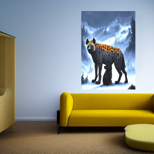 Hyena dans la montagne enneigée   AI Art Poster