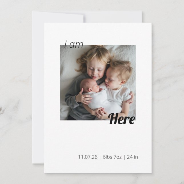 I Am Here Birth Announcement Card (Devant)