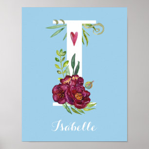 I Aquarelle Florale Monogramme personnalisé Poster