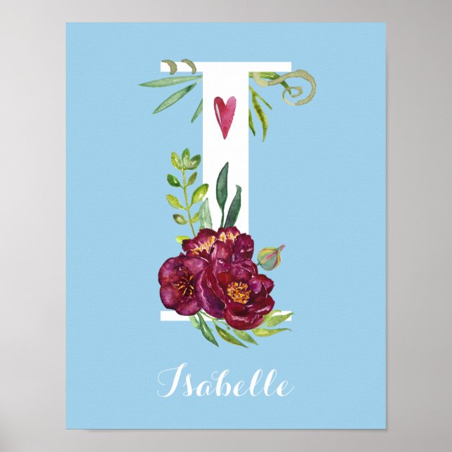 I Aquarelle Florale Monogramme personnalisé Poster (Devant)