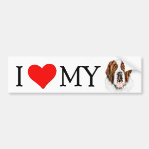 I (coeur) mon Sticker de pare-chocs Saint Bernard