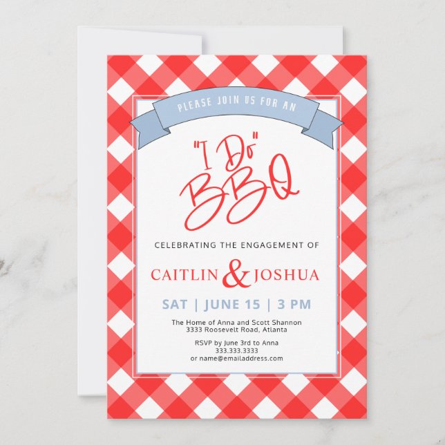 I Do BBQ Engagement Party Red Plaid Invitation (Devant)