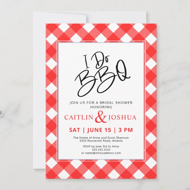 I Do BBQ Red Plaid Party Bridal Shower Invitation (Devant)