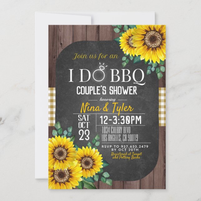 I Do BBQ Sunflower Couple's Shower Invitation (Devant)
