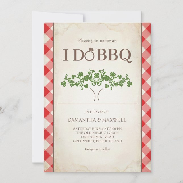 I Do BBQ Wedding Invitations Red Gingham Pattern (Devant)