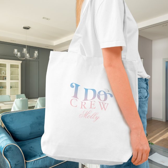 I Do Crew Pastel Modern Font Sac fourre-tout (I Do Crew tote bag with modern serif font – perfect for bridesmaid proposals or bridal celebrations!)
