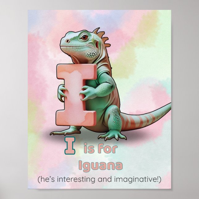 I est pour Iguane – Affiche de maternelle alphabét (Devant)
